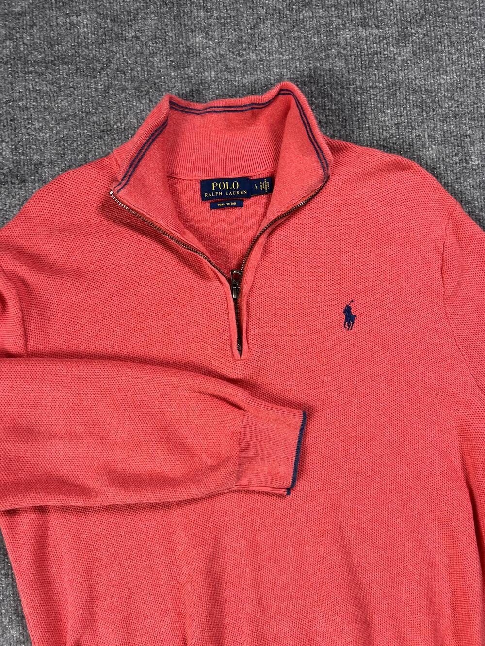 Polo Ralph Lauren Sweater Red Pima Cotton Quarter Zip Mock Neck Mens Large